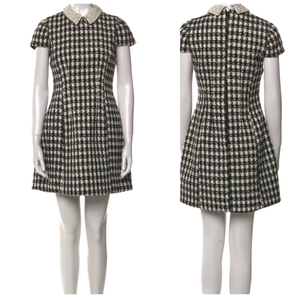 Alice + Olivia Velia Tweed Mini Dress Black Crystal Pearl Collar Size 6 NWT $598 - Picture 11 of 15